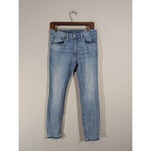 FRYE Jeans Women Sz 27 Blue Light Mid Rise Skinny Cropped Raw Hem Denim Pants
